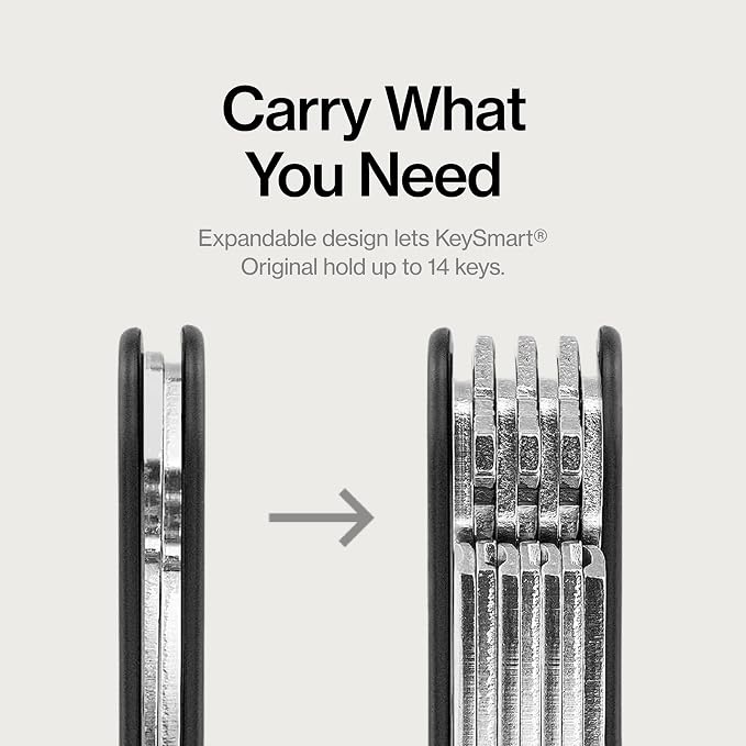 KeySmart Original Key Holder - Compact Key Organizer for Key Chain, Minimalist Clutter-Free EDC Keychains Key Ring, Carbon Fiber 3k, 14 Keys