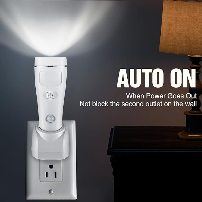 Enhon 2 Pack 4 in 1 LED Emergency Lights for Home Power Failure, Rechargeable Plug in Flashlight Motion Sensor Night Light, Automatic Turn On Power Outage Light for Home Hurricane Supplies (White)
