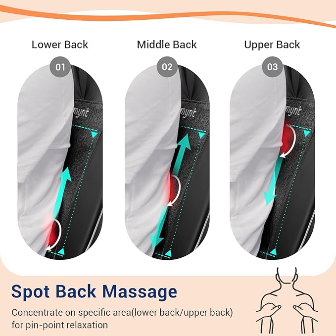 Mynt Shiatsu Neck and Back Massager with Heat, 3D Kneading Full Back Massager for Pain Relief Deep Tissue, Foldable Adjustable Chair Massager for Home Office, Christmas Gift for Dad Mom, Black