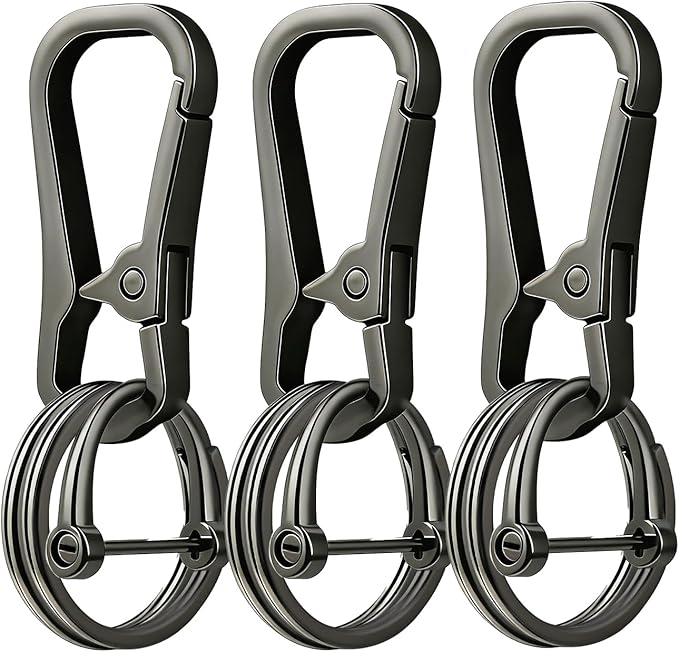 Metal Key Chain Carabiner Clip with Key Ring and D Ring | Heavy duty build, full accessory packs, quick release, multi purpose hook, belt loop holder, separate home and car fob sets