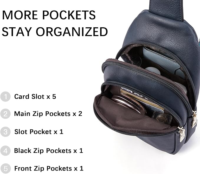 BOSTANTEN Sling Bag for Women Leather Crossbody Bags Fanny Pack Chest Bag for Travel | Adjustable Wide Strap, Small, Anti Theft, Lightweight, Multi Pockets and Carrying Way, Card Slot, Cute Trendy for Everyday