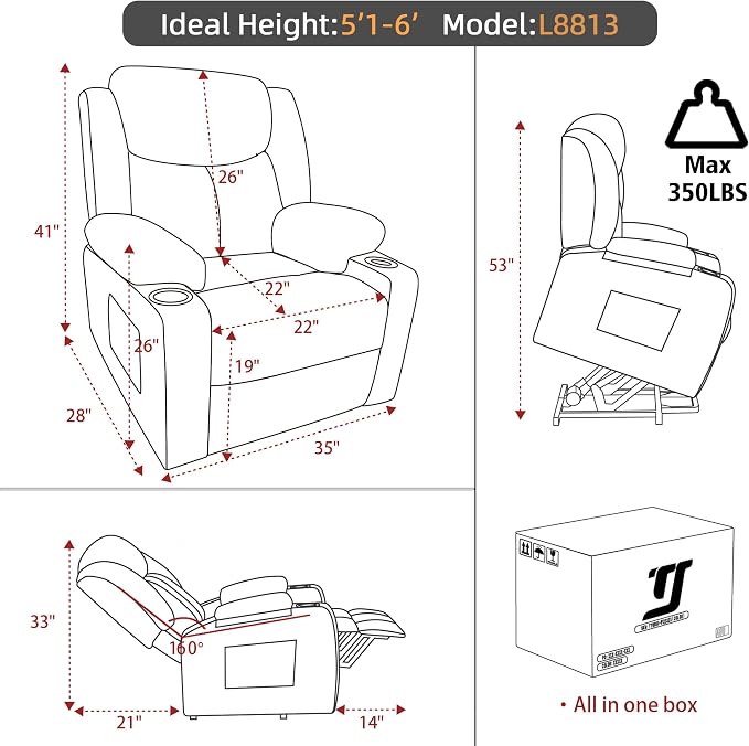Power Lift Recliner Chair for Elderly with Massage, Electric Lift Chair with Remote, Cup Holders,USB & Type-C Ports for Living Room, L9913 (Coffee)