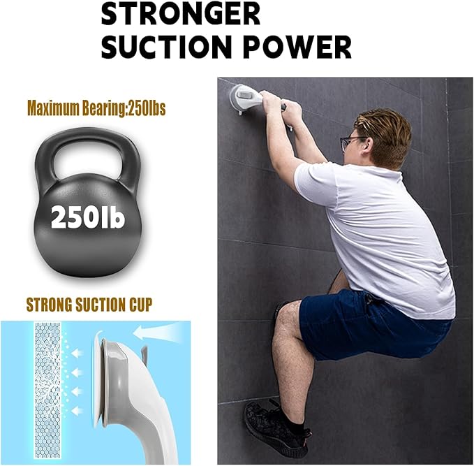 2-Pack Grab Bars for Bathtubs and Showers, 16 inch Shower Handle Suction Shower Bar, Safety Bars for Shower Chair, Bathroom Grab Bar for Senior，No Drilling Removable (Black, 16 inch)