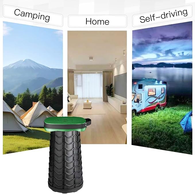 Upgraded Collapsible Stool Portable for Adults Heavy Duty, 620lbs Max Weight, Square Foldable Stool Thickened Telescoping Folding Seat for Camping Hiking, Outdoor, Travel(Square) (Green)
