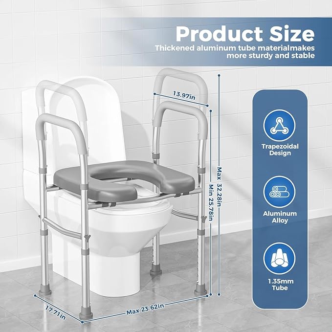 Raised Toilet Seat with Handles for Elderly, Toilet Seats Risers for Seniors,Adjustable Height & Width 400 lb Handicap Pregnant Elavted Toilet Seat Chair, Fits Any Toilet