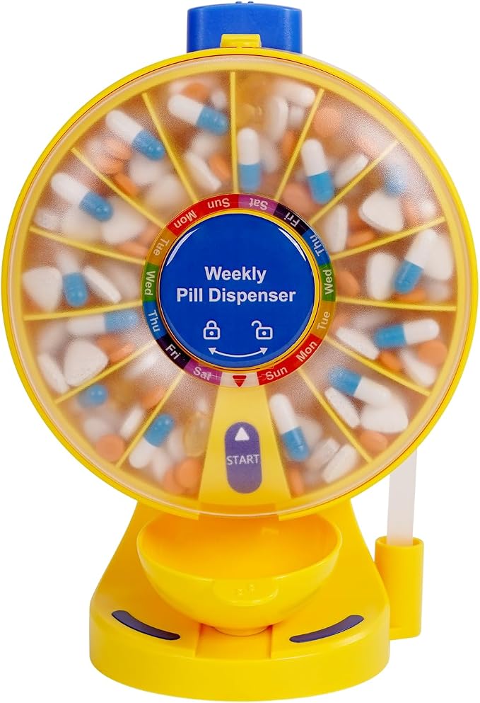 EziMedPil Pill Organizer for Children’s Vitamins with No-Flip & Child Proof | One-Press Button Wall-Mounted or Free-Standing Container as Gift for Kid’s Candy, Repeatedly Pressing as a Stress-Relief Toy