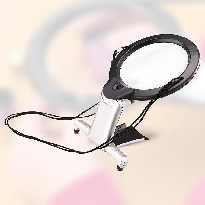 Hands Free Magnifying Glass for Close Work with Light 2X Lens & 6X Spot Magnifier, Neck Hanging LED Magnifier for Seniors, Coins, Cross Stitch, Sewing, Embroidery, Reading, Needlepoint, Hobbies