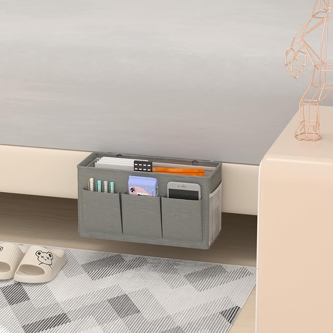 Bedside Caddy Storage Organizer for Bed Rails, Bed Caddy with 6 Pockets | Bedside Organizer with Fixed Straps and Hooks, Mattress Supported Versatile for Home, Dorm, Bunk, Hospital and Crib Bed