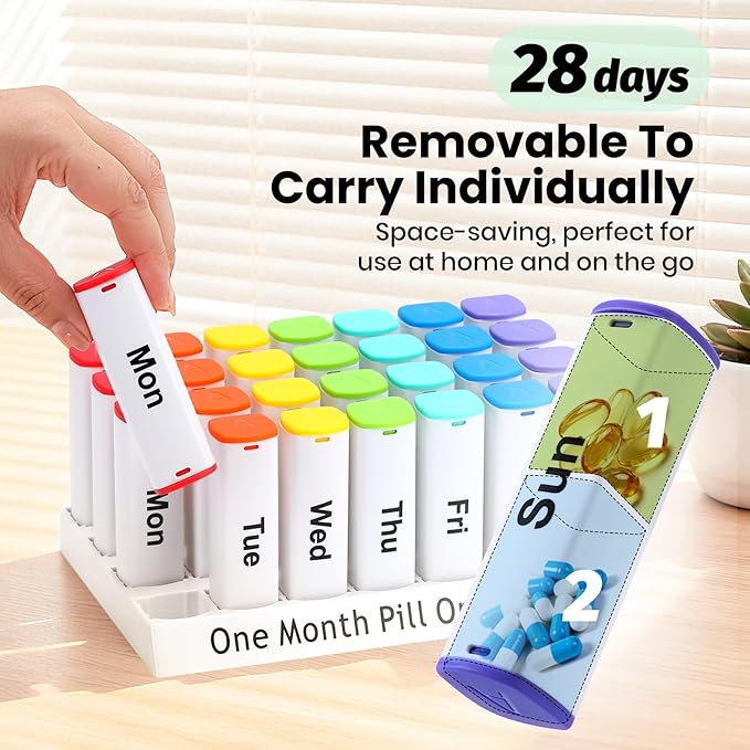Monthly Pill Organizer 2 Times a Day - 28 Day Pill Box AM PM, Daily Medicine Organizer for Vitamins, Supplements, Medications - BPA Free Pill Case for Home & Travel, White
