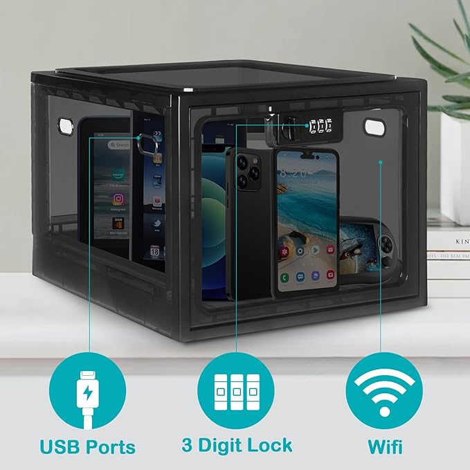 Lalifebuss Combination Lock Boxes for Personal Items, Lockable Storage Box for Office Locker/School/Medicine/Snacks/Phone Jail/Electronic/Home (2 Pack/Black)