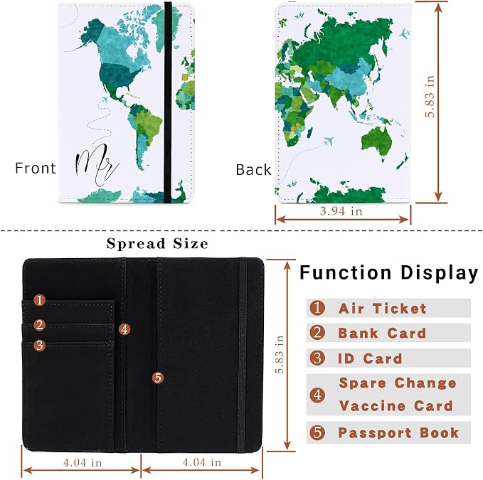 Passport Book Holder,Passport Wallet for Men Mr and Mrs Passport Holder Cover for Women World Map Case for Couples Christmas Traveling Book Protector 2PCS