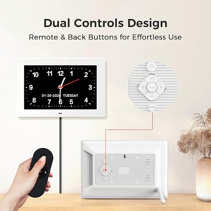 10.1'' Digital Clock With Date And Time, Large Display Dementia Alarm Clock | 1280*800P HD, Easy to See Date Time Day of Week, Reminders & Alarms, Auto DST, Gifts for Alzheimer Dementia Elderly, White