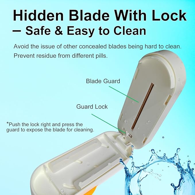 Pill Cutter for Cutting Multiple Pills, Adjustable 1/2 Pill Cutter Splitter for Large, Small and Tiny Pills, with Accurate Centering Device, Hidden but Easy Clean Blade