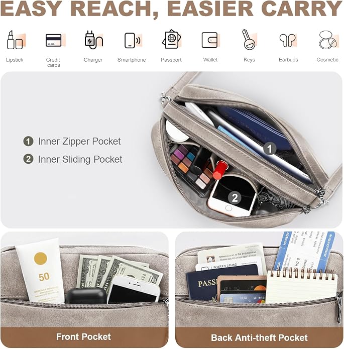 Anti-Theft Crossbody Purse for Women Travel Shoulder Bag