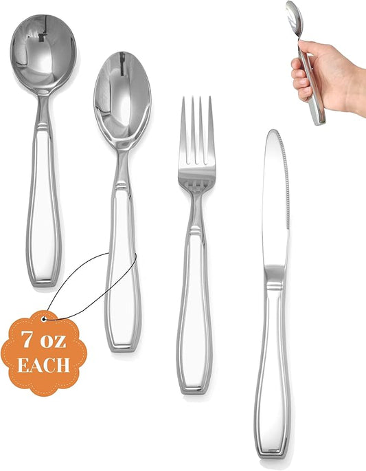 4-Piece Weighted Utensils for Tremors and Parkinsons (7 oz Each) - Weight Silverware for Hand Tremors, Weighted Utensils for Hand Tremors, Adaptive Utensils for Elderly