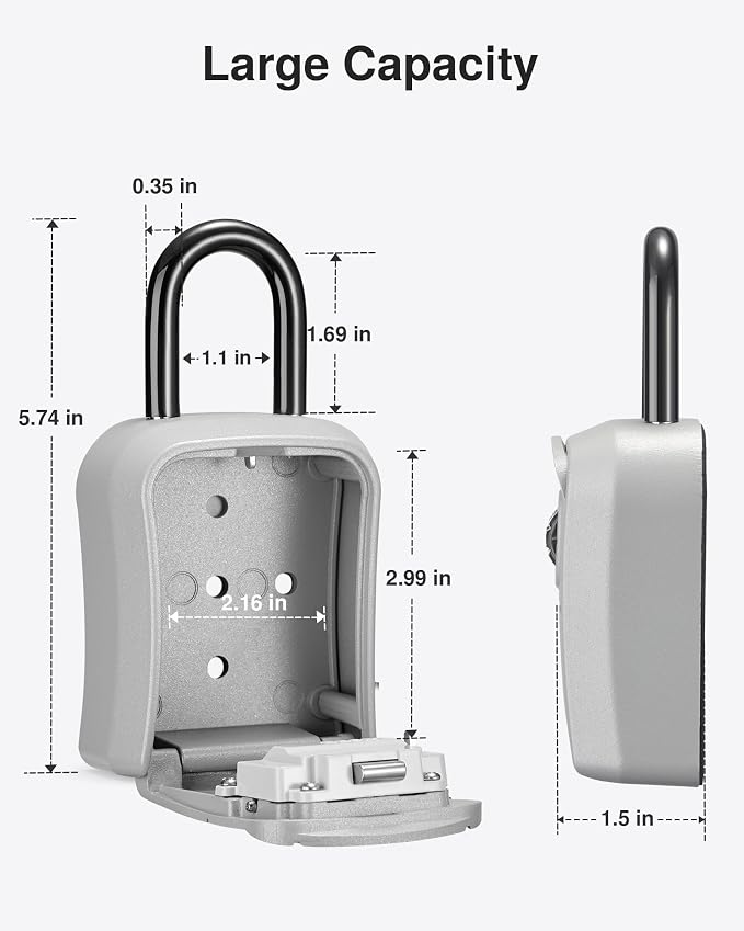Puroma Key Lock Box Outdoor 4 Digit Code Combination Lockbox House 1 Silver | For Contractors Guest Realtor Storage Keys, Portable, Home Wall Mount, Resettable, Combination, Weatherproof, High-capacity