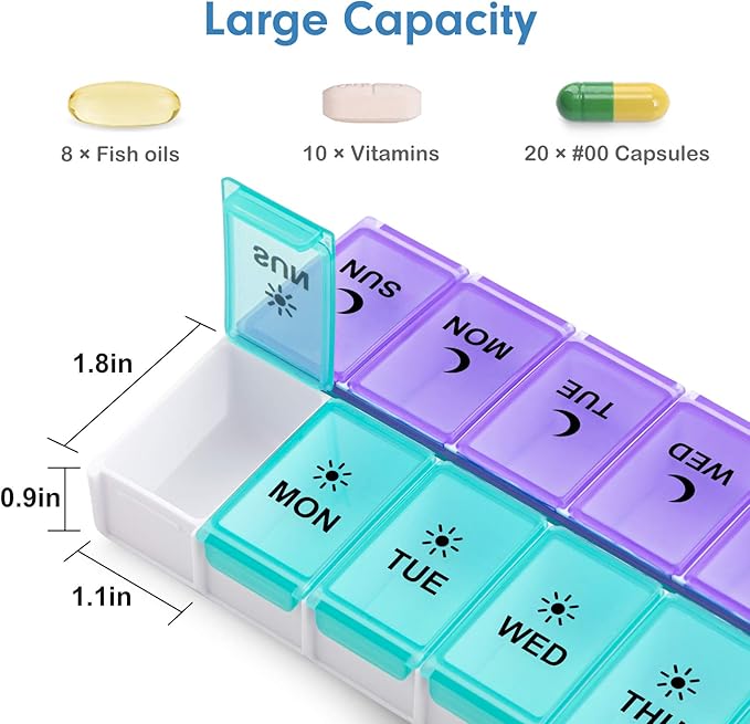 DANYING Large Pill Organizer 2 Times a Day, Weekly Pill Box 2 Per Day, AM PM Pill Case, Pill Container 7 Day, Vitamin Case Twice a Day
