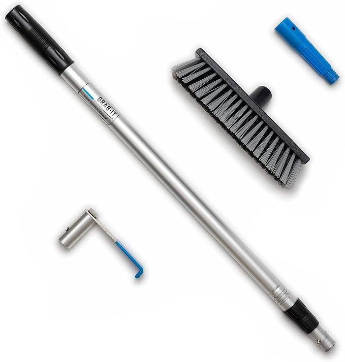 6 ft Truck Cargo Retriever | Heavy Duty Grabber Reach Tool - 110 Pound Pull | Includes Vehicle Debris and Snow Broom | Rust Resistant Aluminum and Stainless Steel (Pole, Hook & Broom)