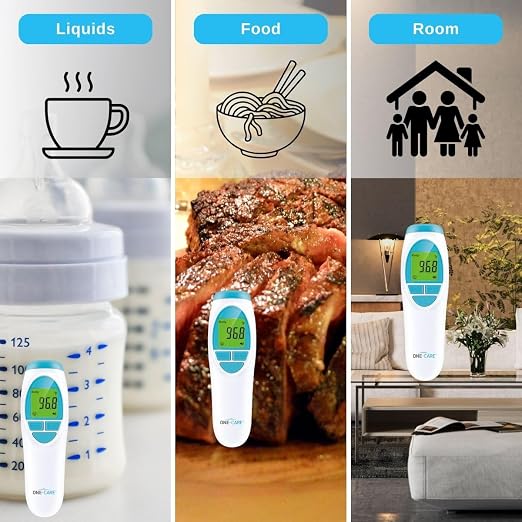 ONE-CARE Infrared Thermometer HTD8813C, Non-Contact, Forehead & Room | Homedics Thermometer, High Accuracy, Fast Reading, Body & Room Temp, Newborn Baby to Adult, Fever Alarm, Large Display