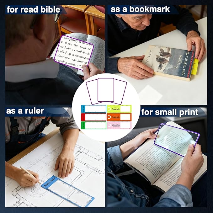 3 PCs Magnifying Sheet Lightweight Page Magnifier for Reading 3X Fresnel Lens with 3 PCs Magnifying Ruler and 3 PCs Magnifying Bookmark for Low Vision & Seniors