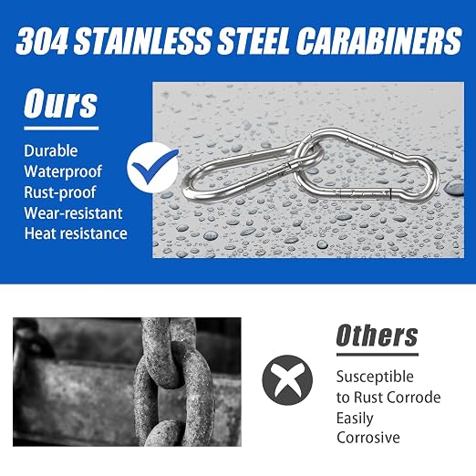 Carabiner Clip Hooks, 50pcs 3.15 inch Carabiners Heavy Duty, 304 Stainless Steel Spring Snap Hook Fits Camping Hiking, Metal Clips for Rope Chain Keys Rings