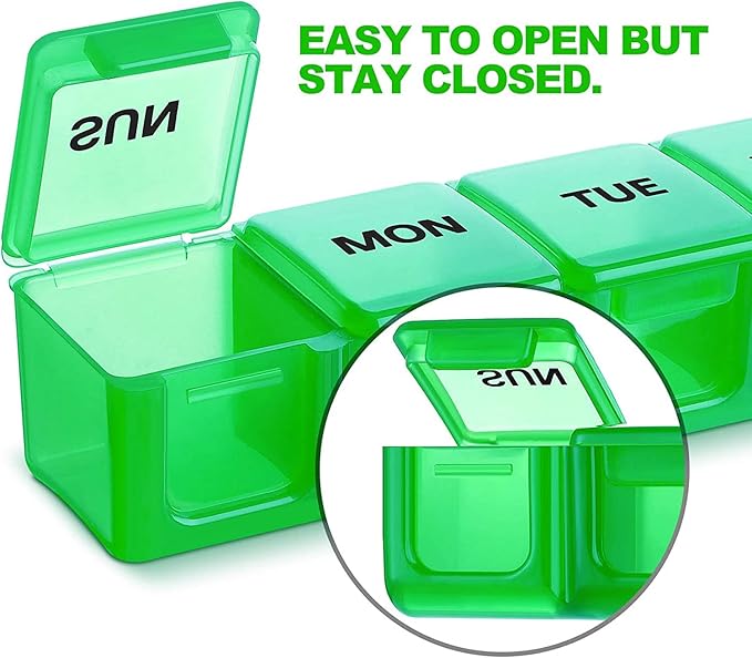 Pill Organizer 2P Green XL Extra Large Weekly and Daily Pill Cases