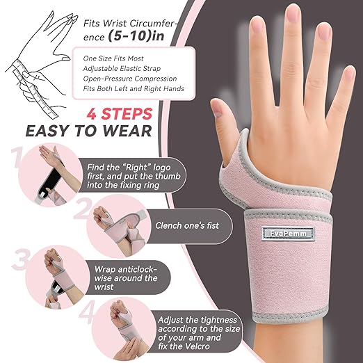 Carpal Tunnel Wrist Brace for Right Left Hand 2 Pairs, Wrist Support Wraps for Women Men, Adjustable Wrist Brace for Tendonitis, Arthritis, Weightlifting, Sports, Day Night Support, Pink&Nude