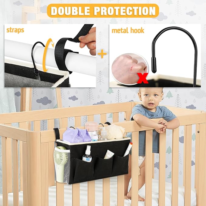 Lilithye Bedside Caddy, Bedside Storage Bag Hanging Organizer for Bunk Bed | Bed Caddy with Fixed Straps and Water Bottle Holder for Home, College Dorm, Bunk Bed, Hospital Bed and Crib Bed Rails