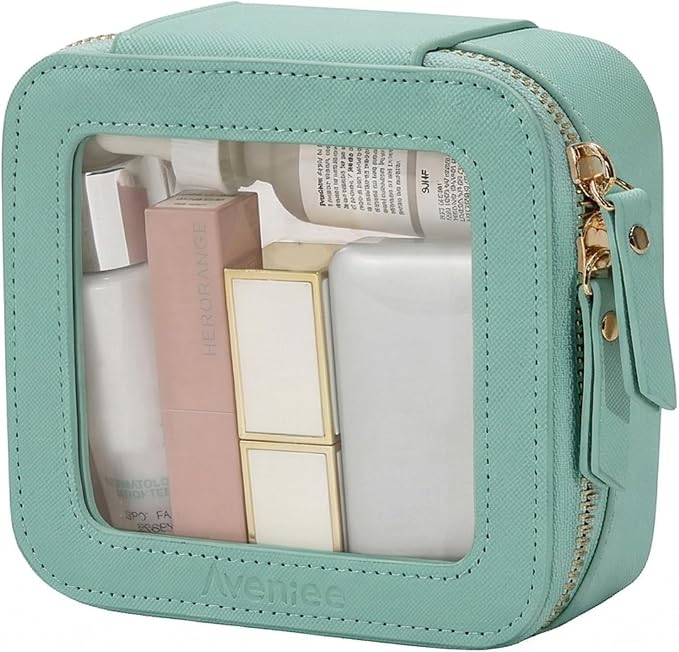 Aveniee Mini Clear Makeup Bag, Small Cosmetic Bags Travel Toiletry Pouch Organizer, TSA Approved Make up Case with Zipper, Car Bag for Essentials,Green