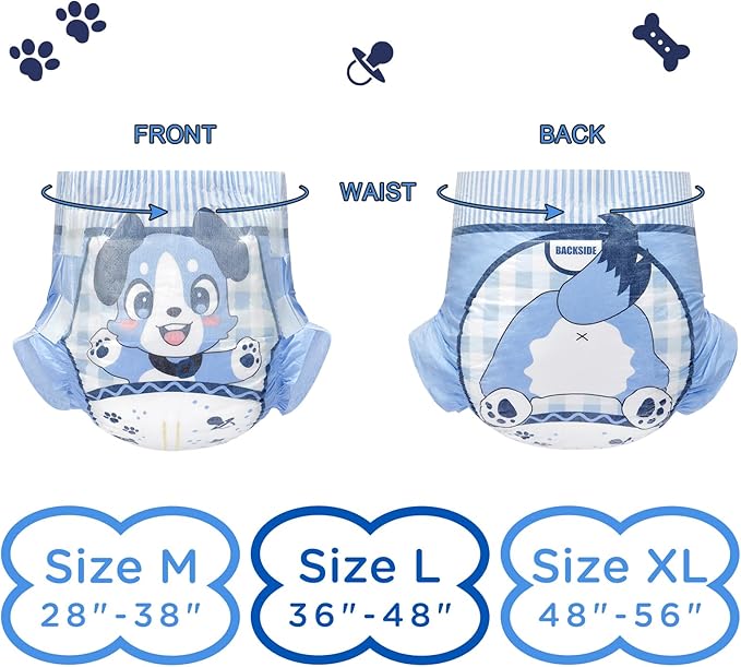 Littleforbig Adjustable Hook-and-Loop Fastener Closure Adult Printed Cloth Back Diaper 10 Pieces - Little Blue BabyFur (Large 36"-48")