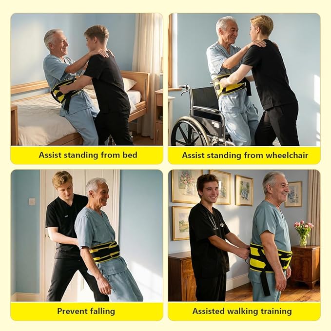 Gait Belts with Padded Handles,Transfer Belts Physical Therapy Belt for Seniors Moving, Lifting Belt Assist Patient/Elderly(Yellow, Medium)