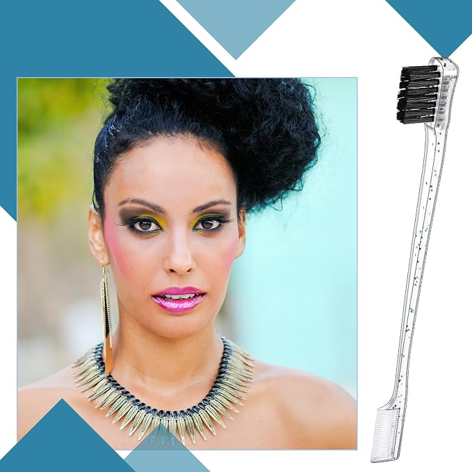 Geiserailie 3 Pcs Slick Back Hair Brush Set Bristle Brush Edge Control Teasing Comb for Women Black Hair(Clear Red)