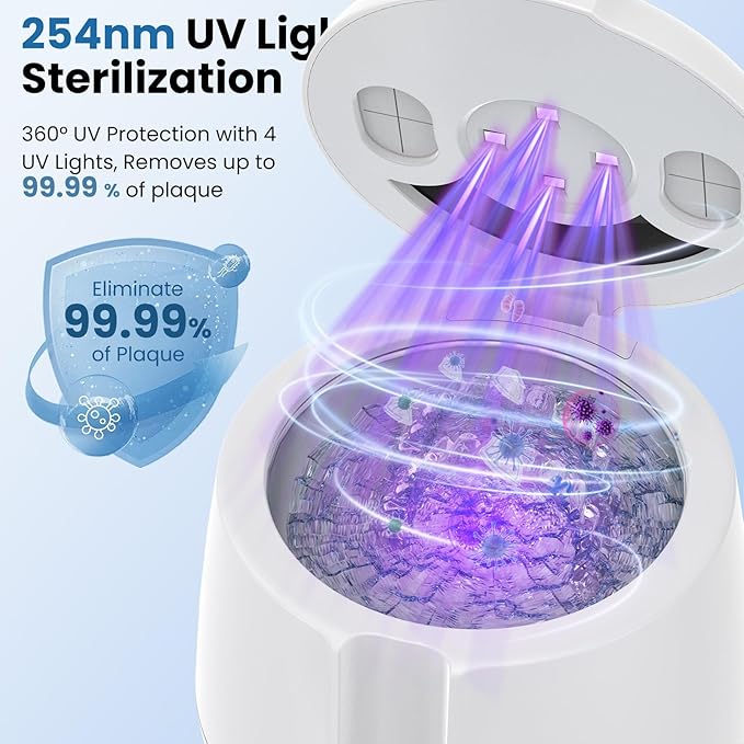 Ultrasonic Retainer Cleaner Machine, 48kHz Rechargeable Cordless Denture Cleaner with 4000mAh Battery, 200ML Dental Cleaning Pod for Dentures, Mouth Guards, Aligner, Night Guard, Jewelry White