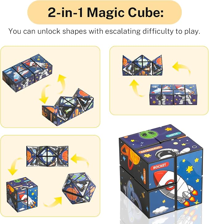 Dementia Prevention Puzzle Cube for Seniors - Brain Boosting Memory Game, Anti-Slip Large Blocks with Easy-Rotate Design for Alzheimer's Care (Space Pattern)