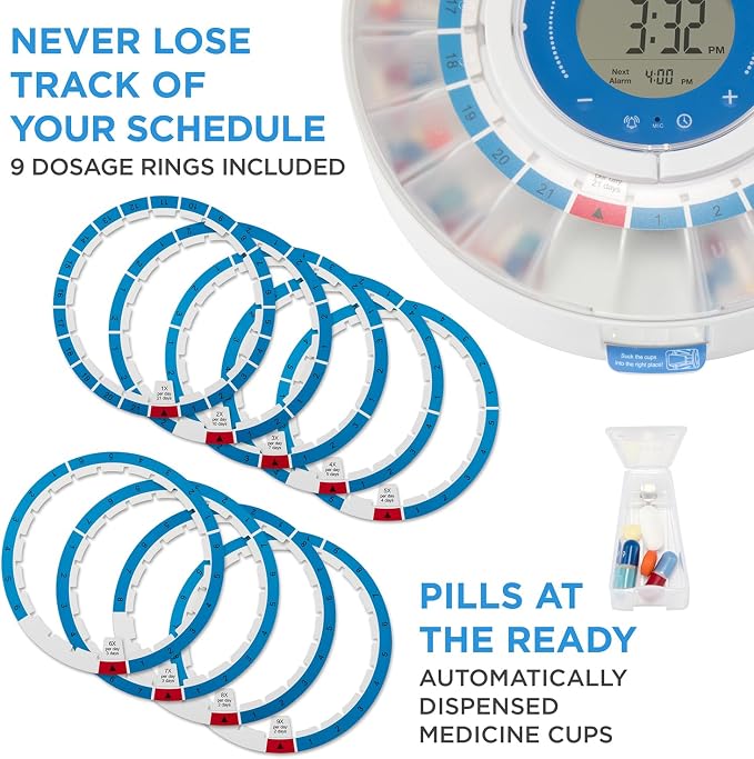 LiveFine Smart Pill Dispenser, WiFi App, Removable Cups, 21-Day, Frosted | Dual AC/battery power, 14-day activity history, push notifications - for caregivers monitoring seniors remotely.