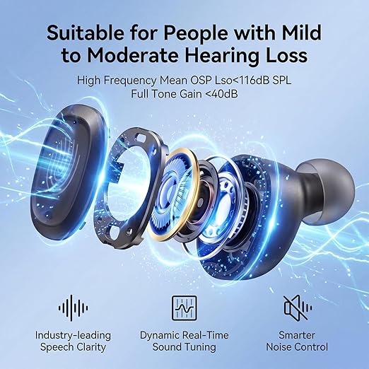 Hearing Aids, Hearing Aids for Seniors, Hearing Aid with Noise Cancelling for Adults, Digital Rechargeable Nearly Invisible Lightweight Amplifiers (Beige)