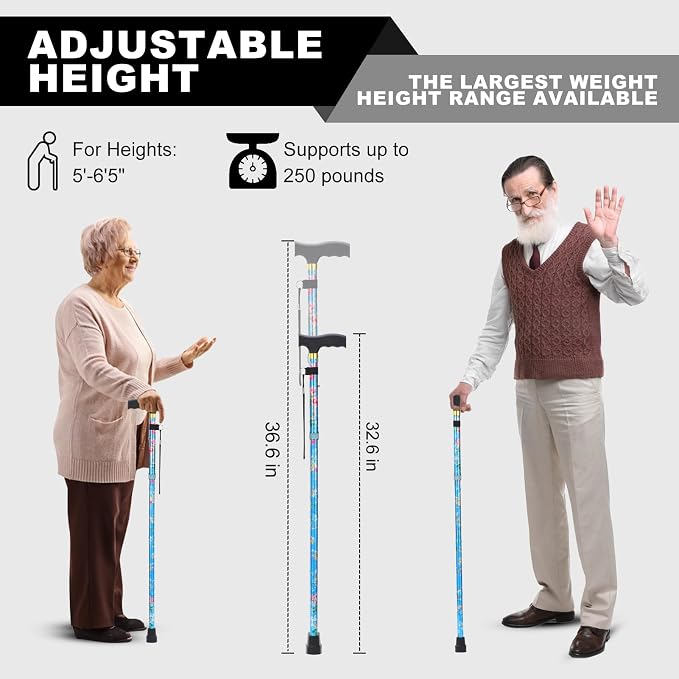 PARLORA Walking Cane for Women and Men, Collapsible, Lightweight, Sleek, Foldable Folding Cane | Walking Sticks for Seniors & Adults with Comfortable T-Handle