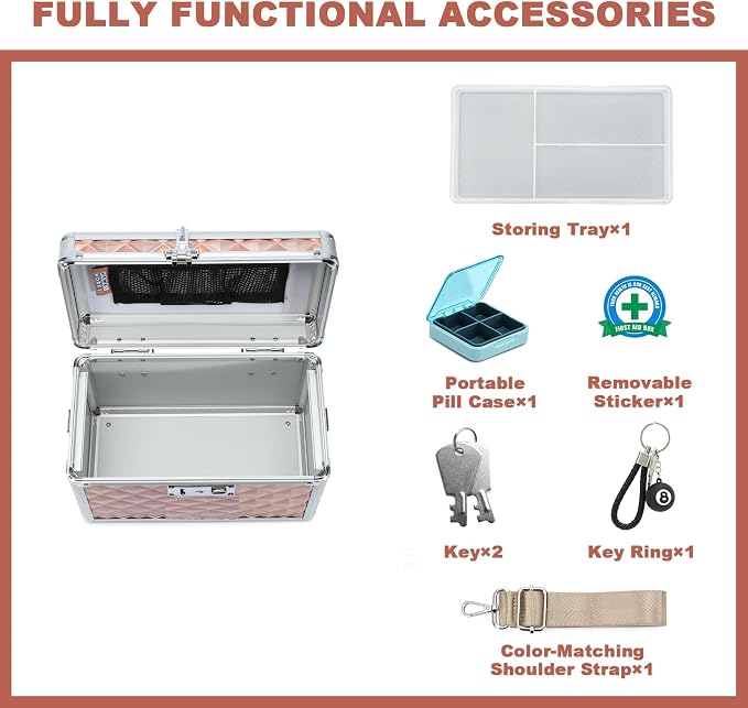 Storage Box with Key Lock, Lockable Medicine Storage Box, Empty First Aid Box, Security Lock Box, Multipurpose Locking Box for Home and Outdoor Use (Champagne, Small)