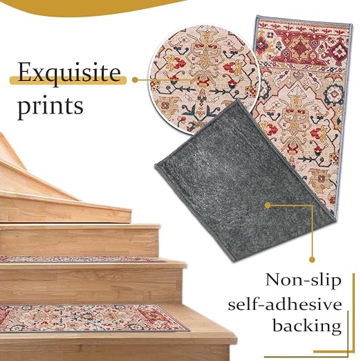 8”x 30” Carpet Stair, Anti-Slip Carpet Treads for Wooden Steps, Self-Adhesive Decorative Stair Runners, Slip-Resistant Treads for Indoor Wooden Staircases (1, Red, 30X30 inch)