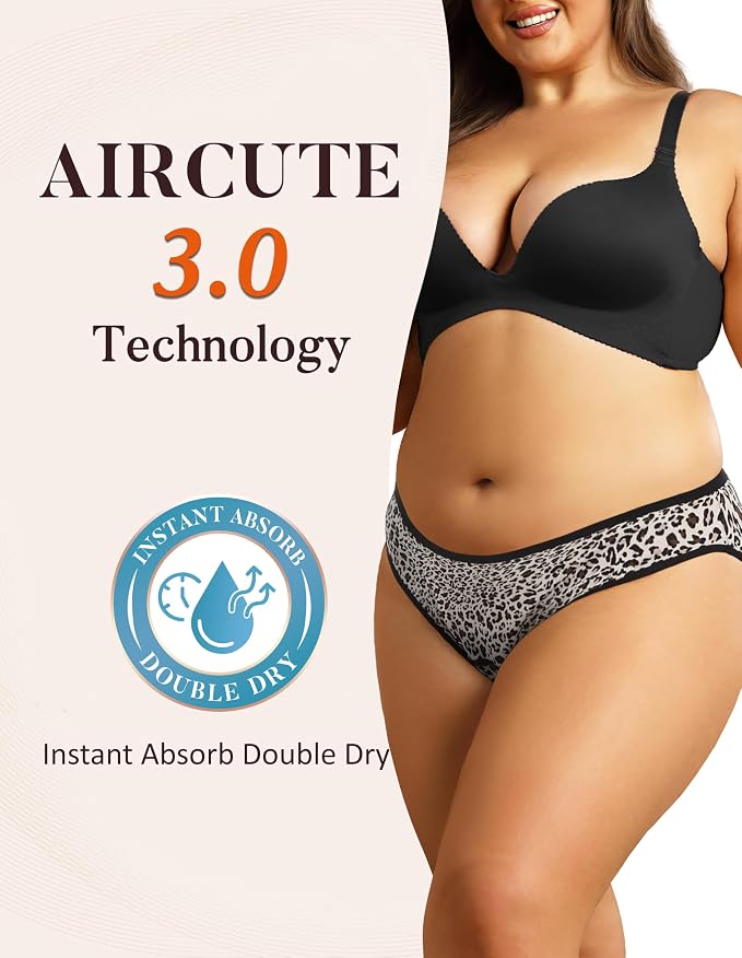 AIRCUTE Washable Leak Proof Incontinence Underwear for Women Absorbency Bladder Control Briefs 70ML,5 Pack (X-L,Multi-Color)