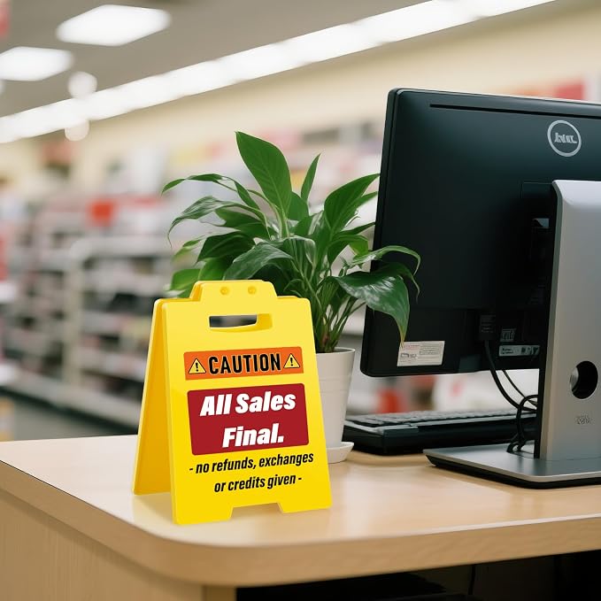 MBL All Sales Final Sign - No Refunds or Exchanges Signs, Small Mini Desktop Caution Stocking Stuffers Christmas Xmas Holiday Gifts for Business Retail Store Shop Restaurant Bar Office Hotel Pub Cafe
