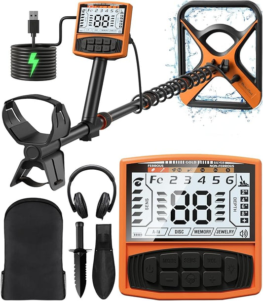 Metal Detector for Adults Rechargeable, 11" Professional Metal Detector for Gold & Silver, High Accuracy Waterproof Design, 5 Modes, Christmas Stocking Stuffers Gifts for Men/Dad,M55,Orange