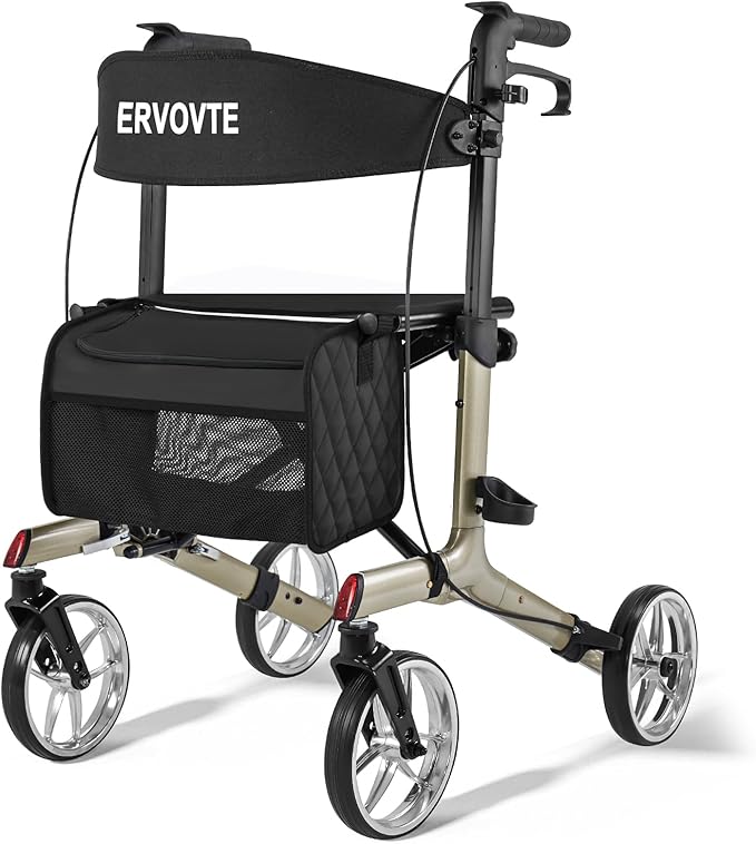 Walkers for Seniors with Seat, Foldable Rollator Walker, Reinforced Aluminum Frame, 8" Big Wheels for Indoor & Outdoor All Terrain Use, Height Adjustable Lightweight Rollator Walker with Seat