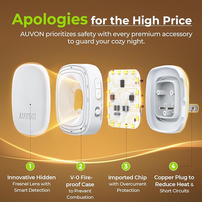 AUVON 4 X Plug-in LED Backlit Night Light with Motion & Dusk to Dawn Sensor | 2200K Soft Warm White Nightlight with 1-50lm Dimmable Brightness for Adults & Kids' Bedroom, Bathroom, Hallway