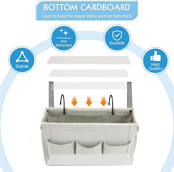 Bedside Caddy Bedside Storage Bag for Headboards/Bunk Bed | Hanging Bed Caddy with Hooks fits Bunk bed Hospital Beds Dorm Bed Rails, Essentials for Phones, Books, Remotes, Water Bottles