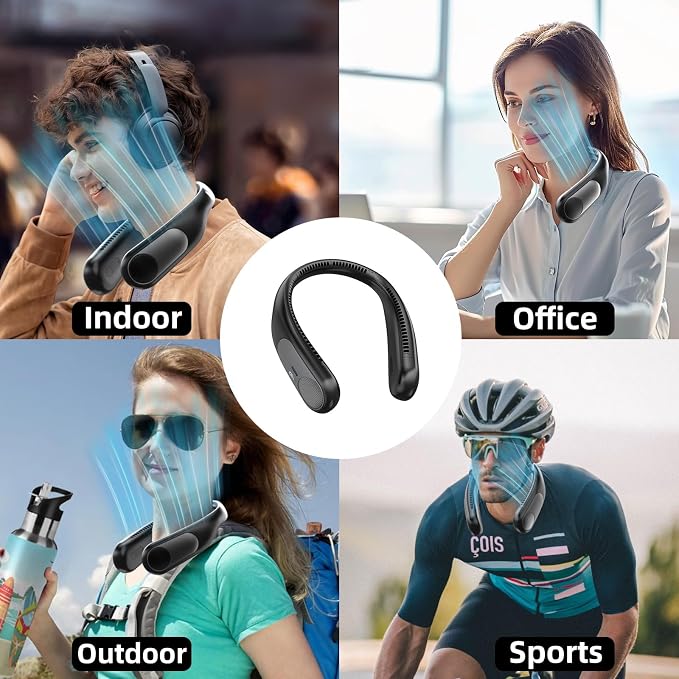 Portable Neck Fan, Personal Wearable Bladeless Fan for Outdoor Indoor, LED Display, 360° Cooling, 4-Speeds, 6000mAh USB Rechargeable, Birthday Gifts for Men Women Dad Mom (Black)