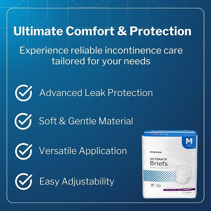 McKesson Ultimate Briefs, [96 Count], Size M, 32-44 in. Incontinence Adult Diapers with Tabs, Maximum Absorbency, Unisex, Disposable, Elastic Leg Gathers and Contoured Fit for Men and Women