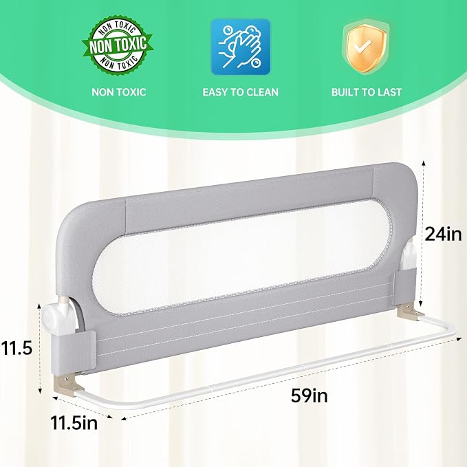 UPGOGO Folding Bed Rail for Toddlers, Grey, 59"L x 23.6" H