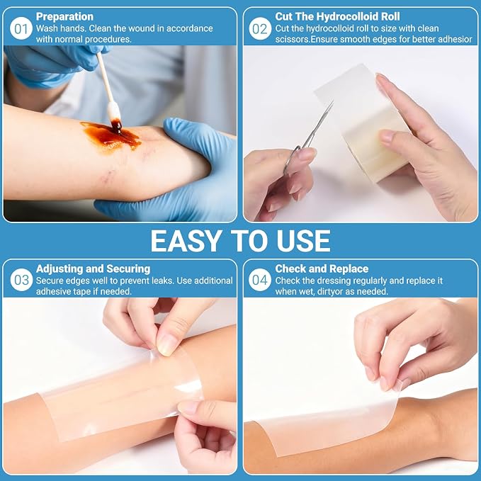 Hydrocolloid Roll Bandages - DIY Size & Shape, Extra Large Medical-Grade Hydrocolloid Roll with Self-Adhesive, Ultra Absorbent, Flexible & Waterproof, First Aid Kit Essential(2in*16ft)