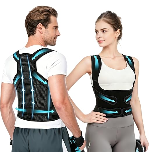 WEEOATAR Upper Back Support Posture Corrector Strap Posture Trainer, Breathable, Easy to Wear with Magic Sticker Back Brace to Improve Posture for Adults and Kids (Black, M)